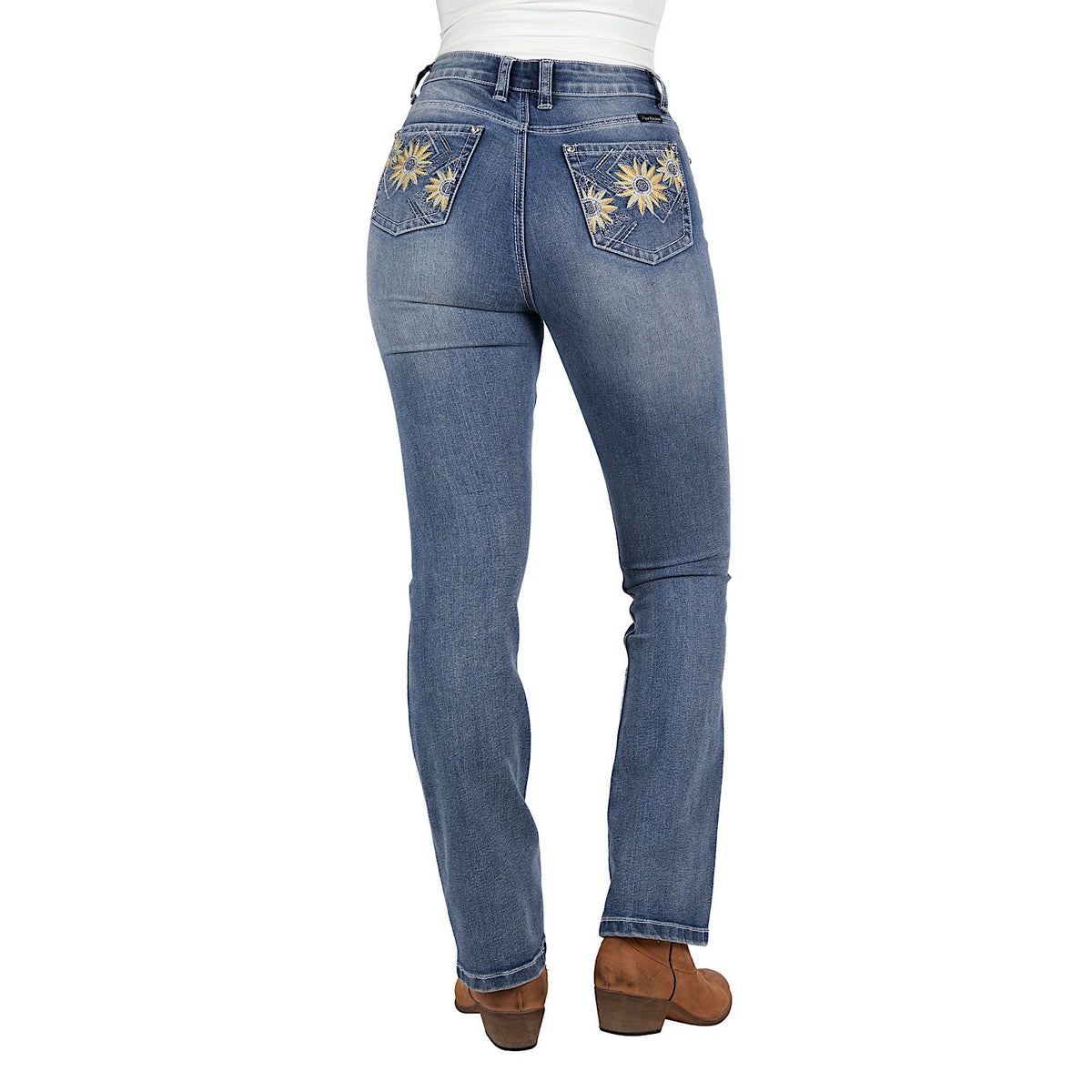 Pure Western Women’s Amy High Rise Boot Cut Jean 32’’ Leg Retro Blue