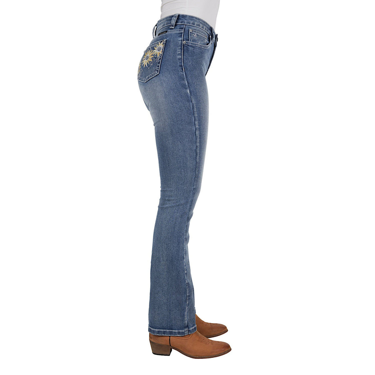 Pure Western Women’s Amy High Rise Boot Cut Jean 32’’ Leg Retro Blue