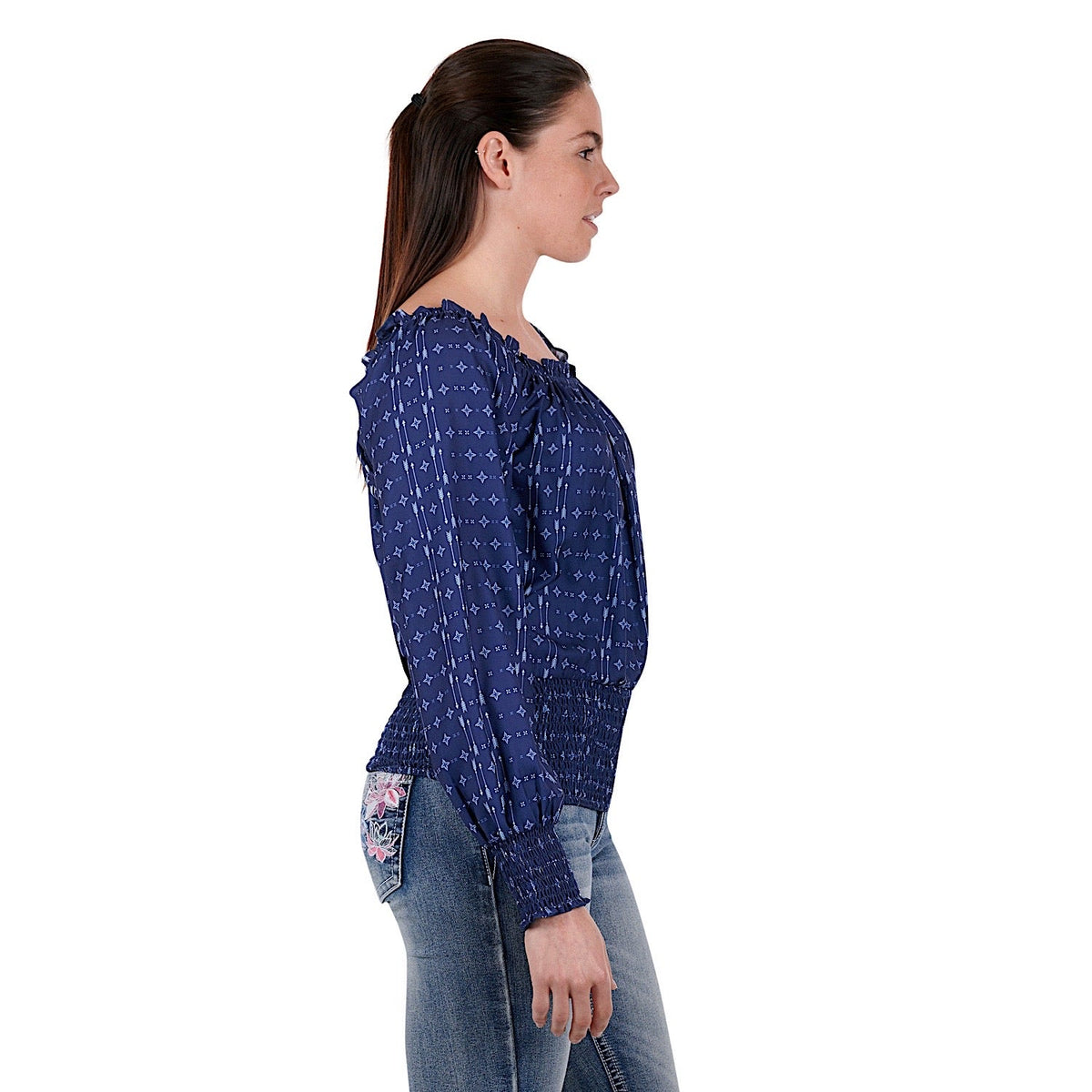 Pure Western Womens Emma Blouse-Navy