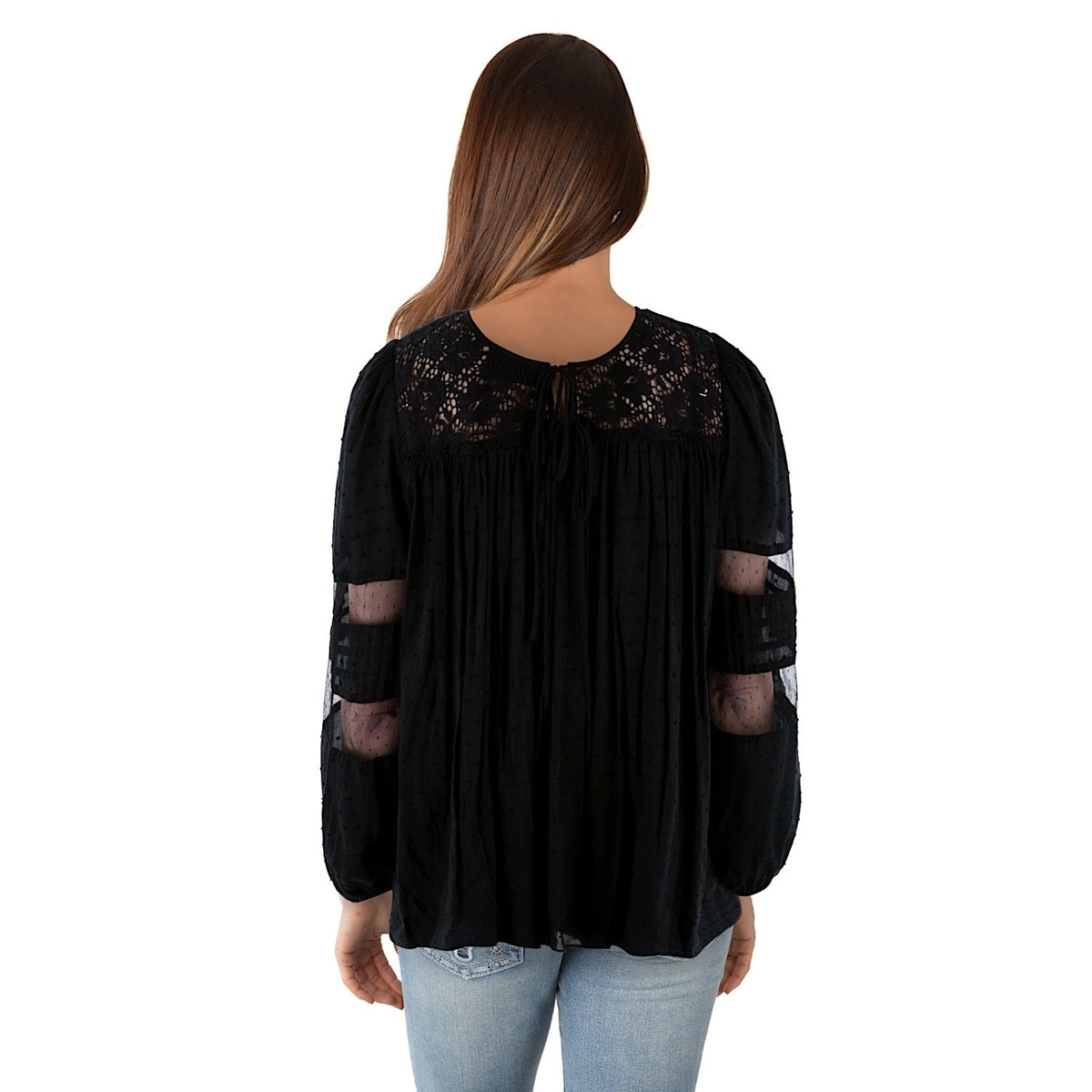 Pure Western Women’s Faye Lace Trim Blouse-Black