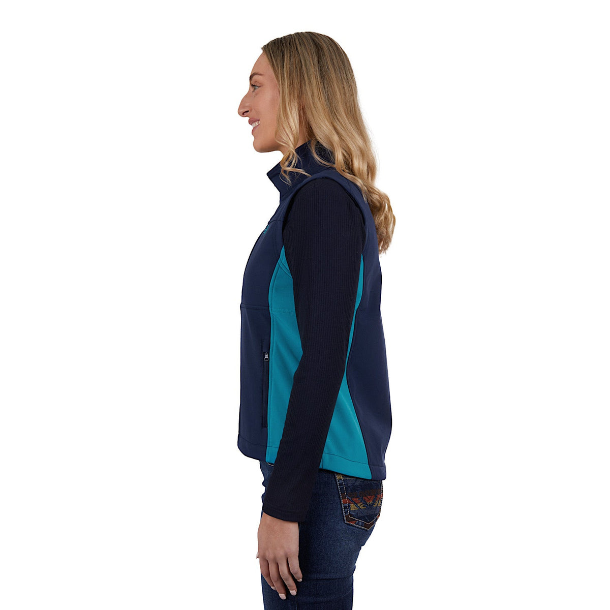 Pure Western Womens Tracy Soft Shell Vest Navy/Aqua