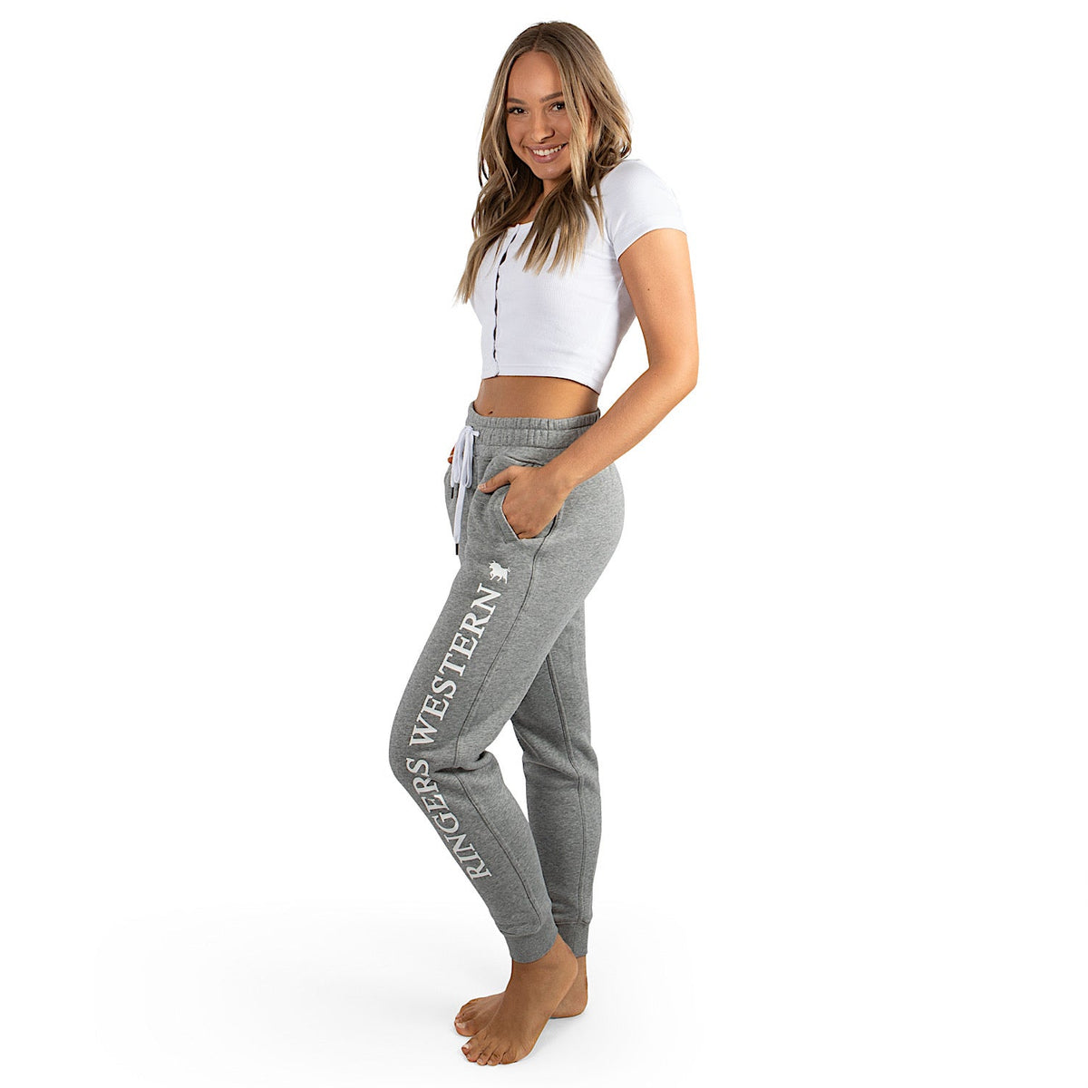 Ringers Western Iluka Women’s Trackpants - Grey Marle with White Print