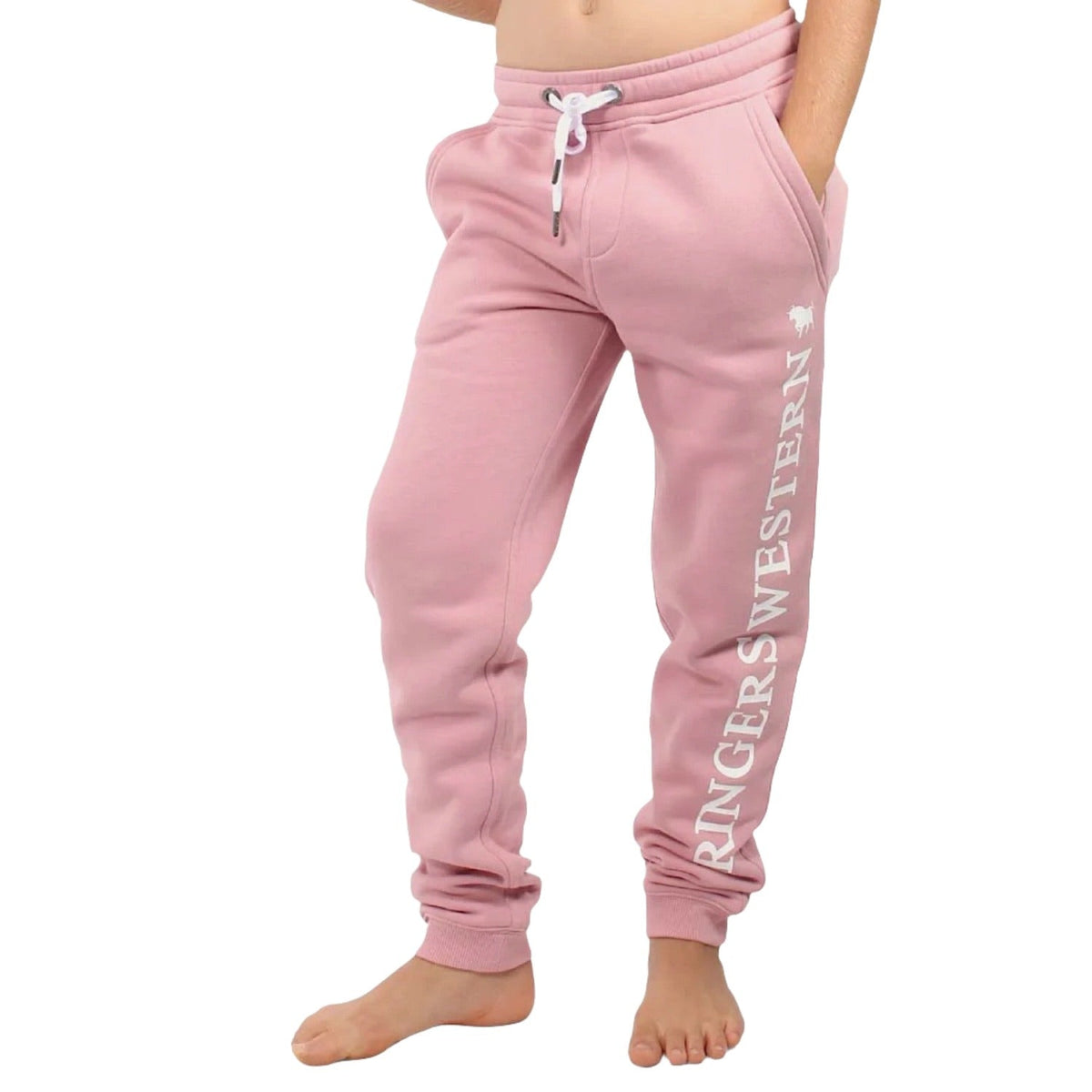 Ringers Western Kid’s Durango Trackpants Rosey Pink With White Print