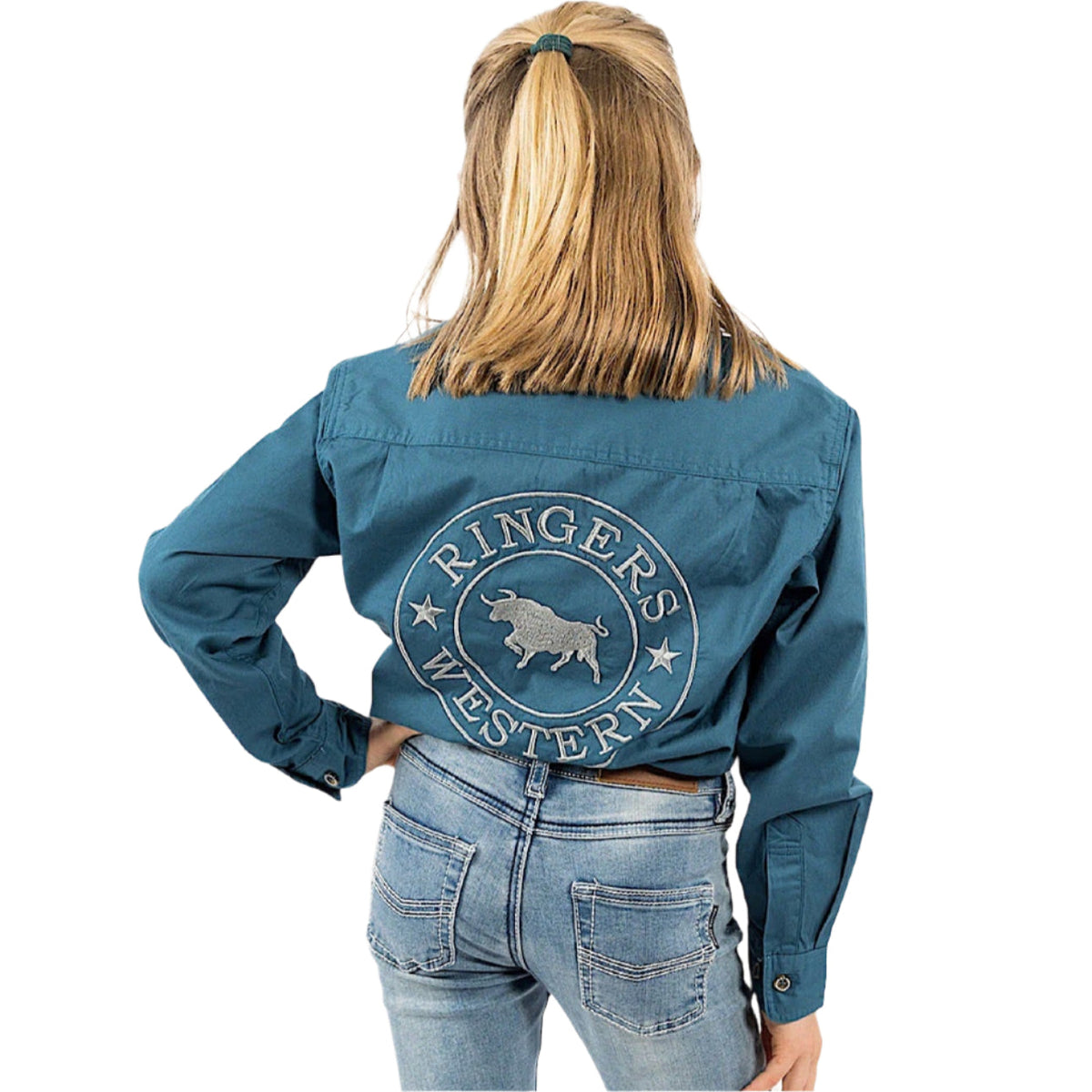 Ringers Western Kid’s Jackaroo Full Button Shirt - Petrol Blue / Ultimate Grey