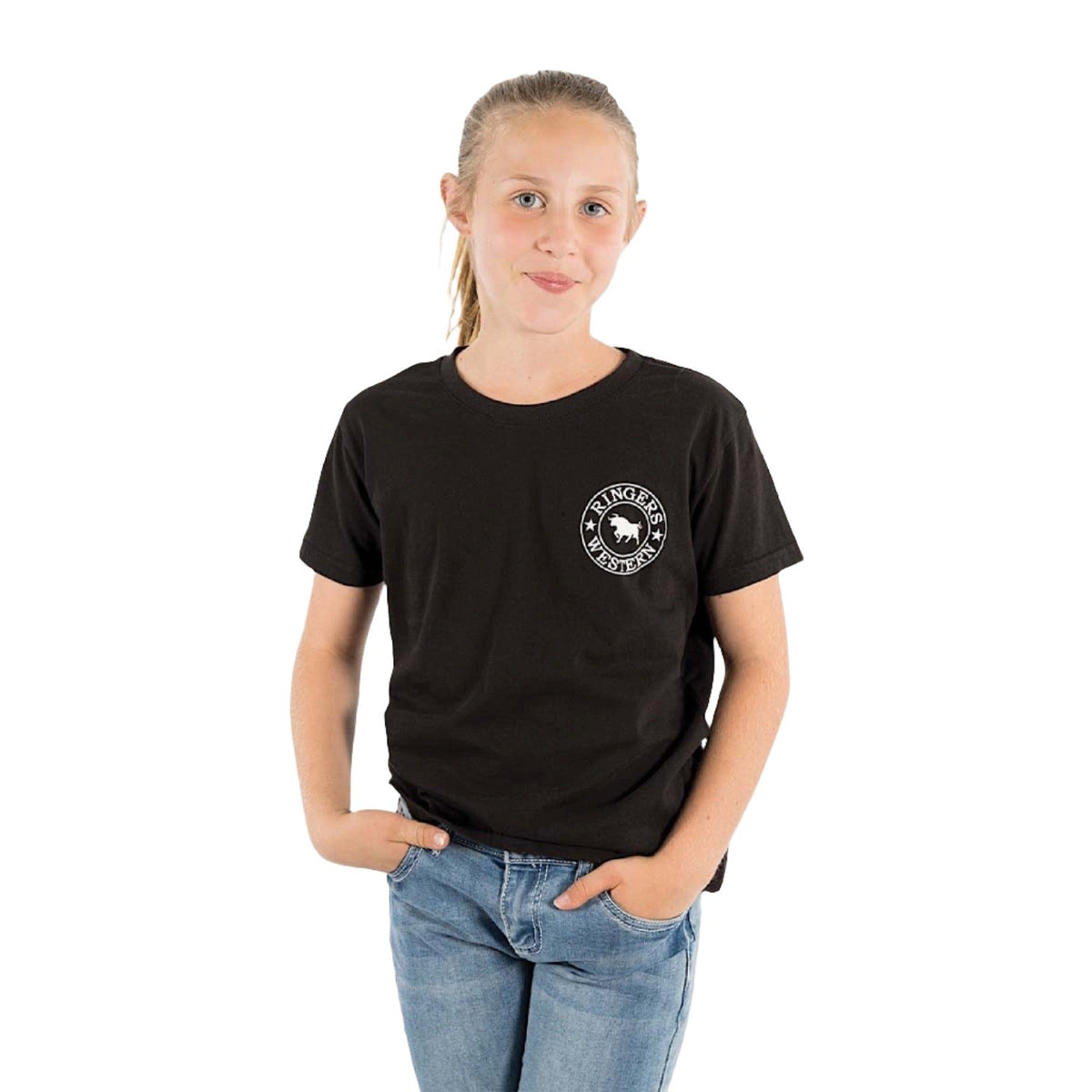 Ringers Western Kid’s Signature Bull Classic Fit T-Shirt - Black With White Print