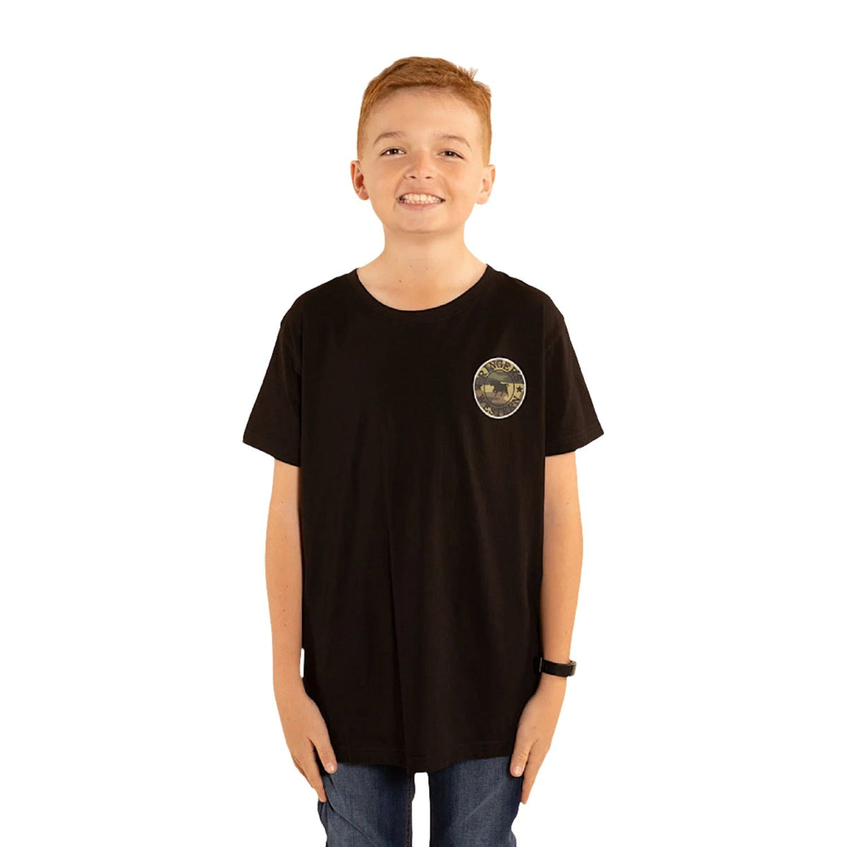 Ringers Western Kid’s Signature Bull Classic Fit T-Shirt - Black With Camo Print