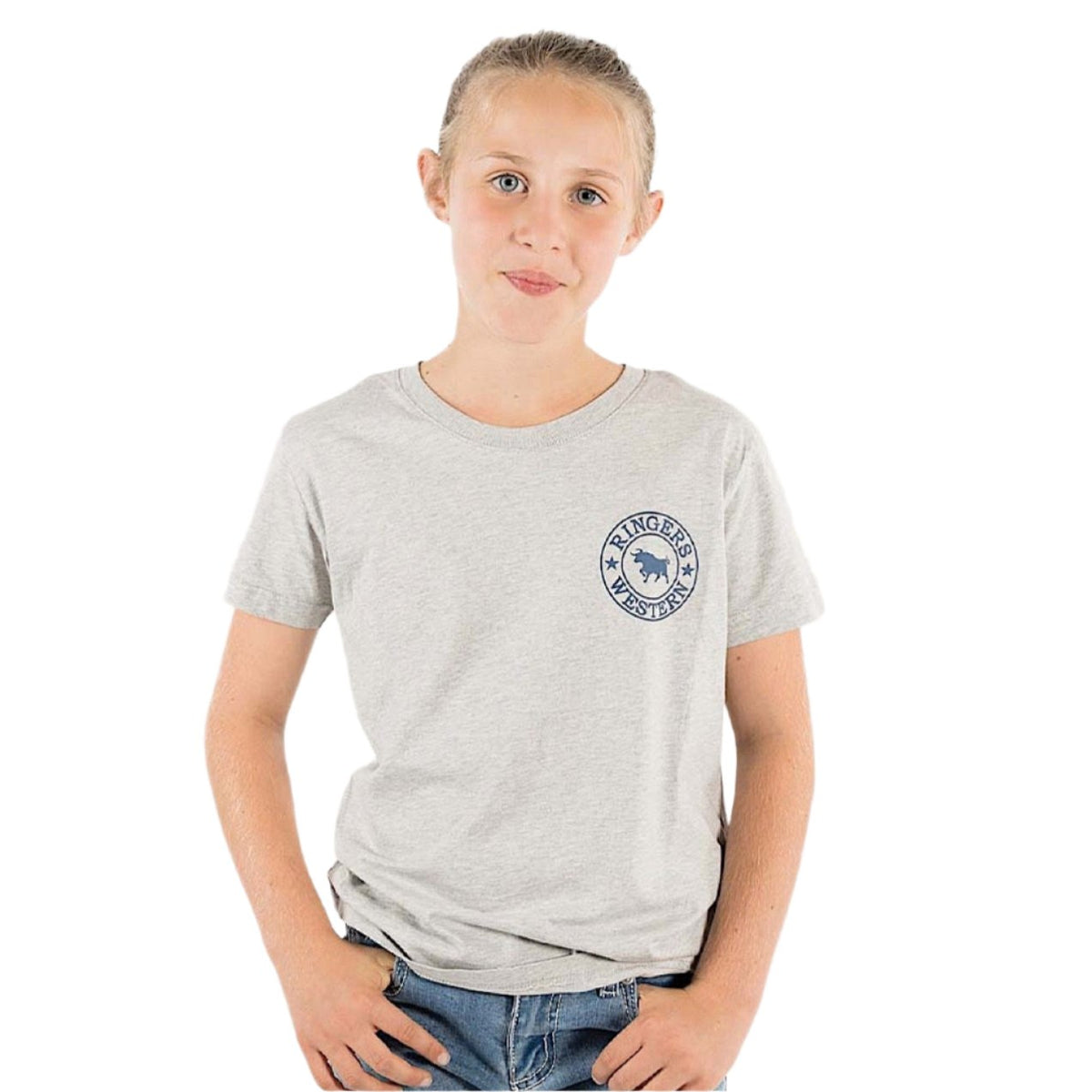 Ringers Western Kid’s Signature Bull Classic Fit T-Shirt - Grey Marle With Navy Print