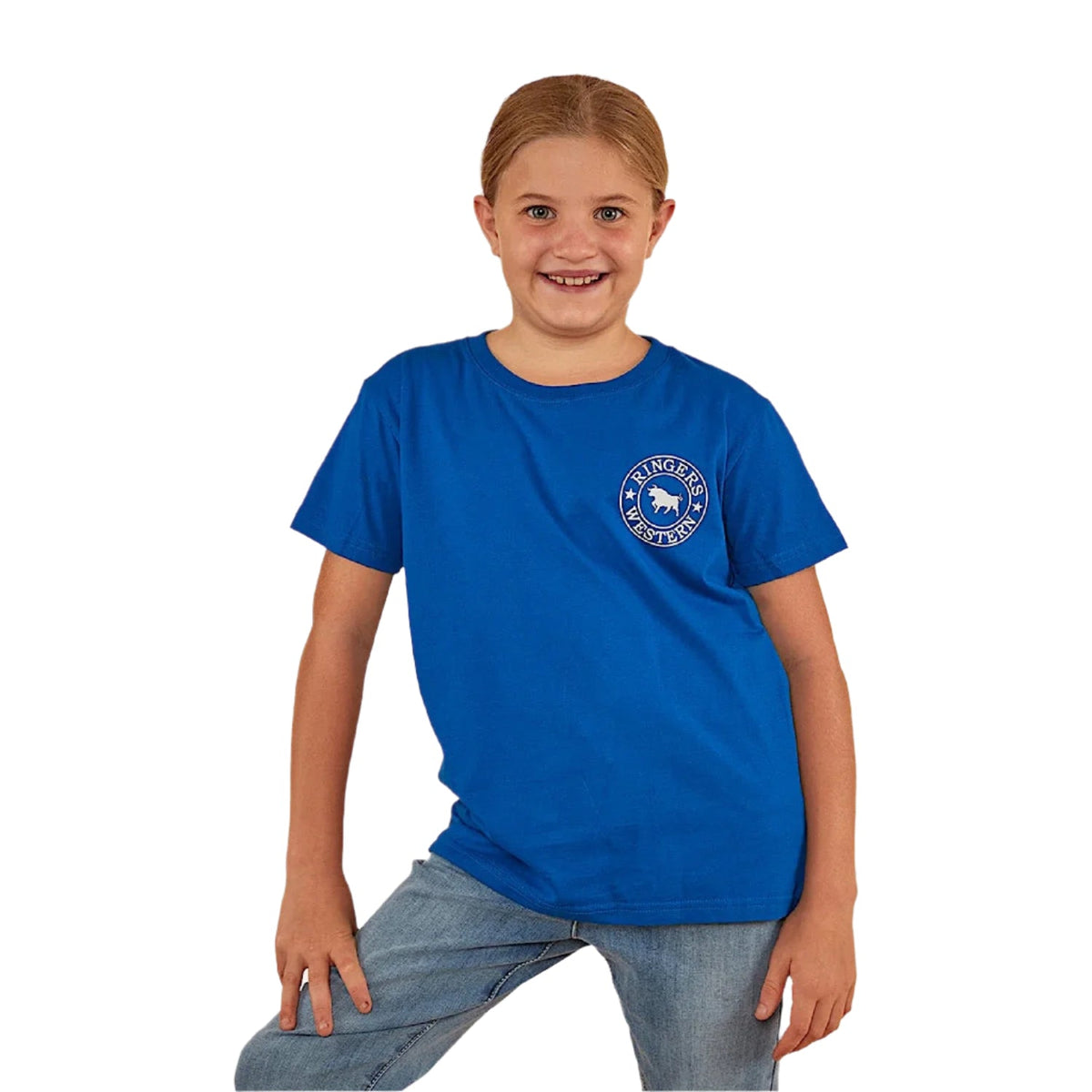 Ringers Western Kid’s Signature Bull Classic Fit T-Shirt - Snorkel Blue With White Print