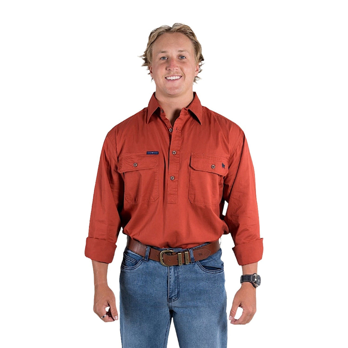 Ringers Western King River Men’s Half Button Work Shirt - Terracotta