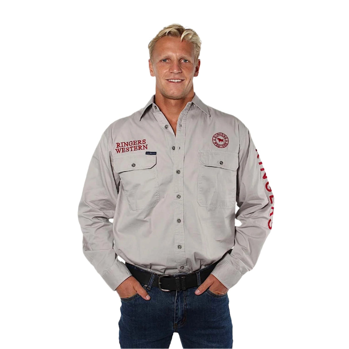 Ringers Western Men’s Hawkeye Men’s Full Button Work Shirt - Beige/Red