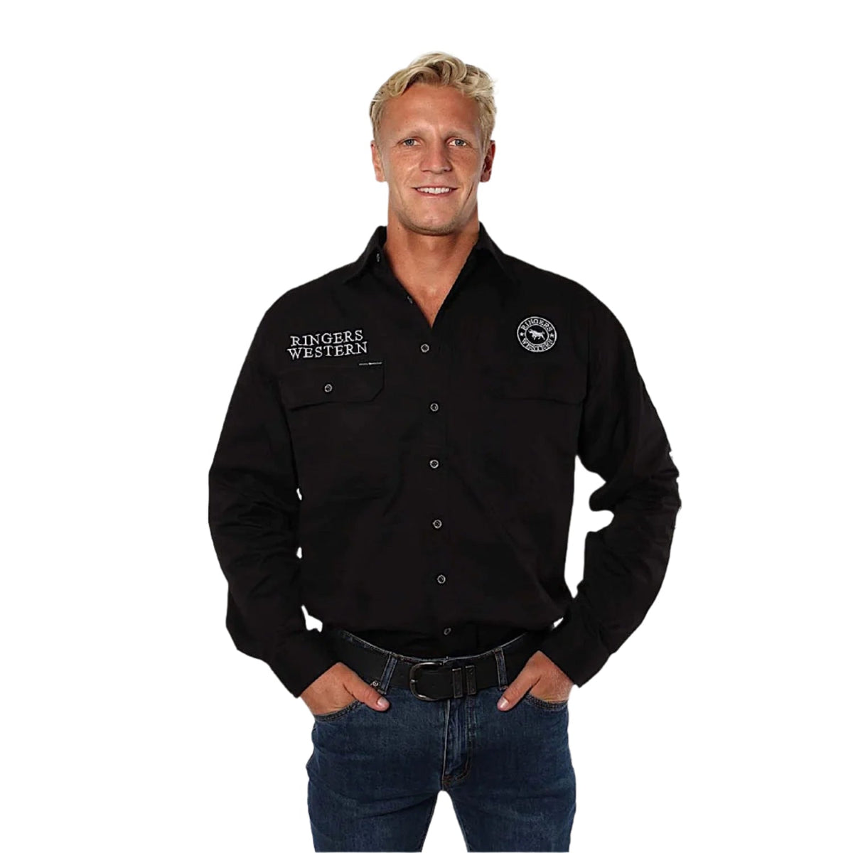 Ringers Western Men’s Hawkeye Full Button Work Shirt - Black