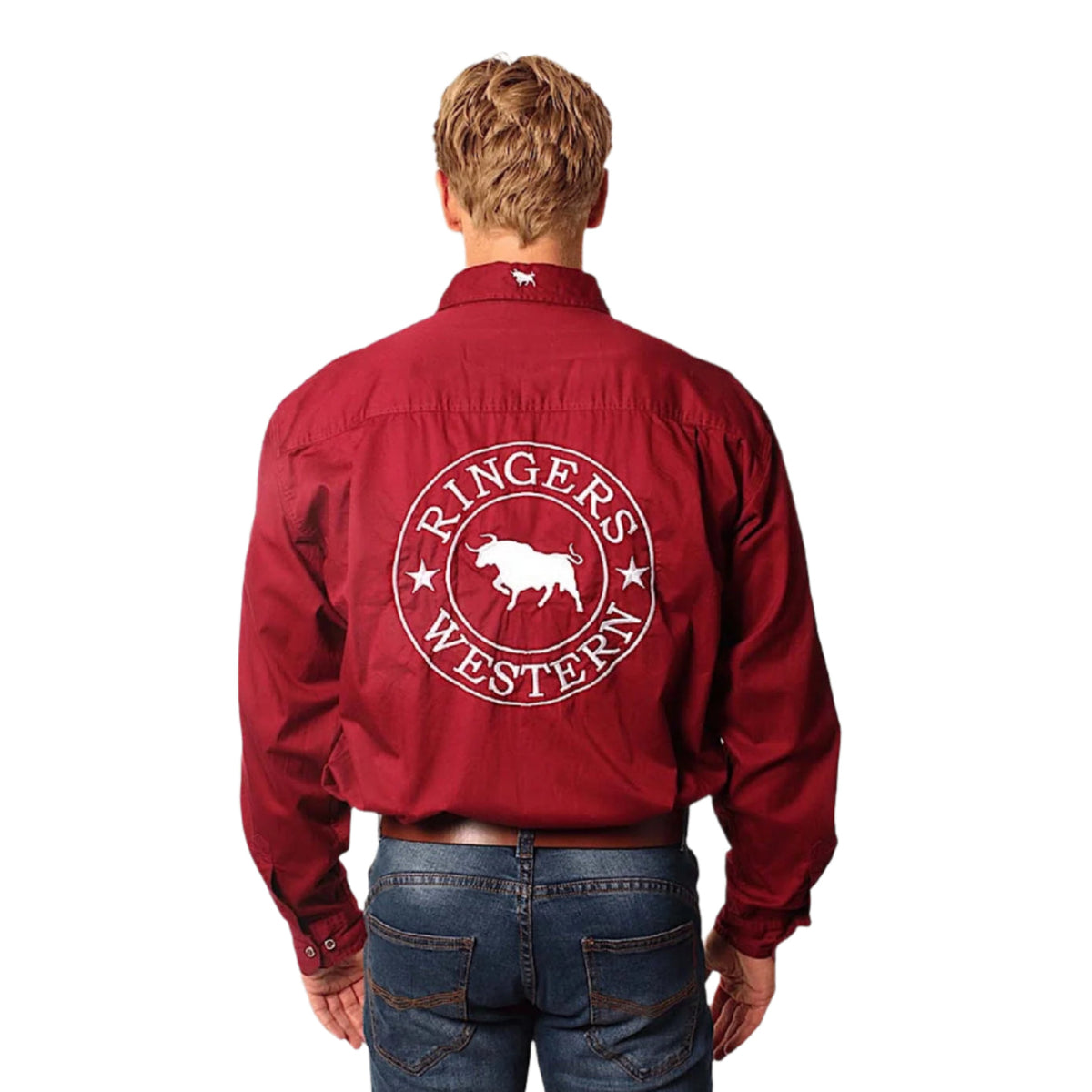 Ringers Western Men’s Hawkeye Full Button Work Shirt - Burgundy