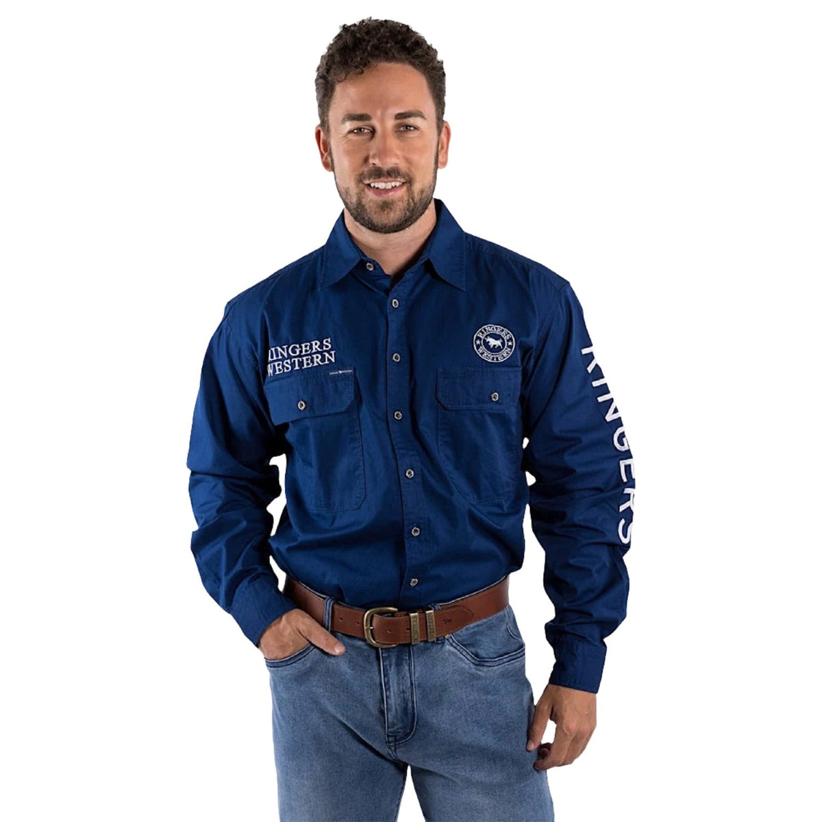 Ringers Western Men’s Hawkeye Full Button Work Shirt - Navy/White