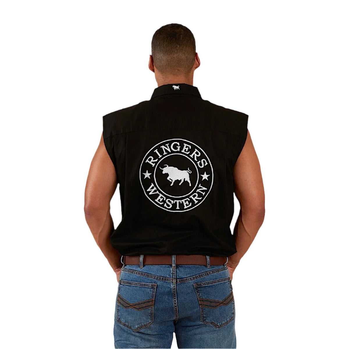 Ringers Western Men’s Hawkeye Sleeveless Work Shirt - Black/White