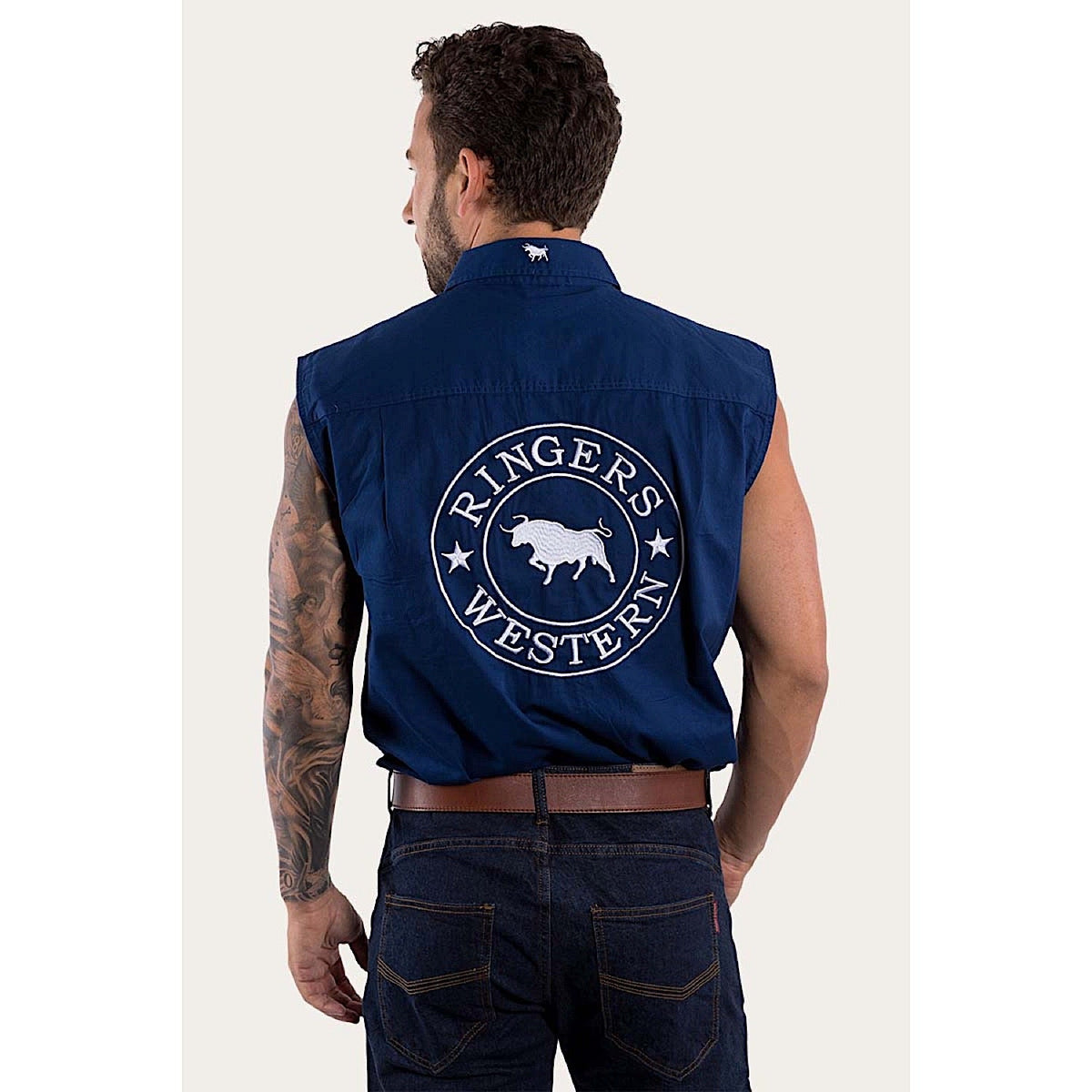Ringers Western Men’s Hawkeye Sleeveless Work Shirt - Navy/White