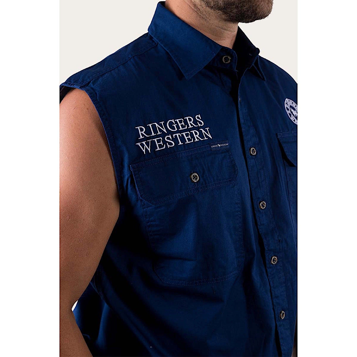 Ringers Western Men’s Hawkeye Sleeveless Work Shirt - Navy/White