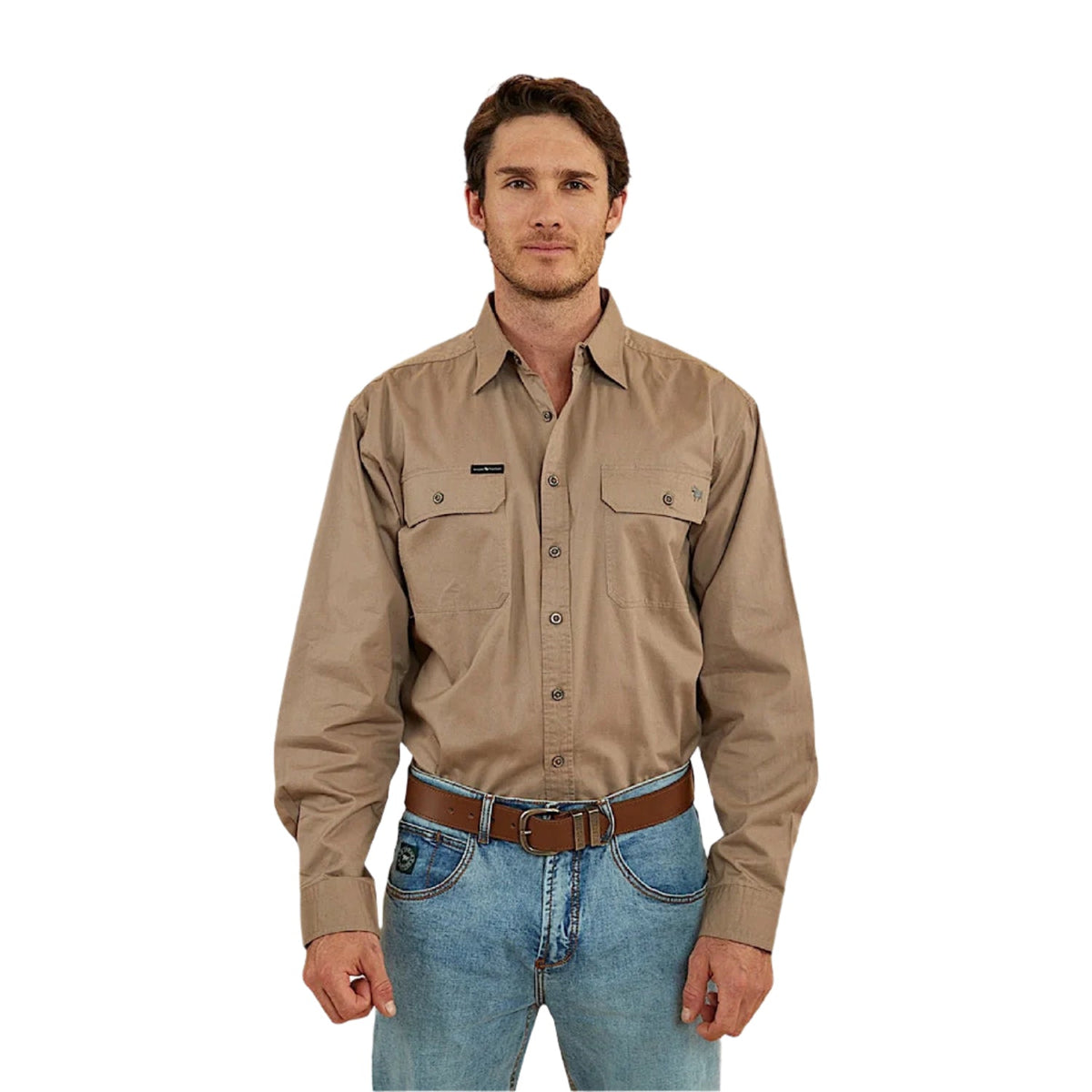 Ringers Western Men’s King River Full Button Work Shirt - Mushroom