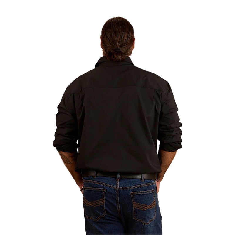Ringers Western Men’s King River Half Button Coolmax Work Shirt - Black