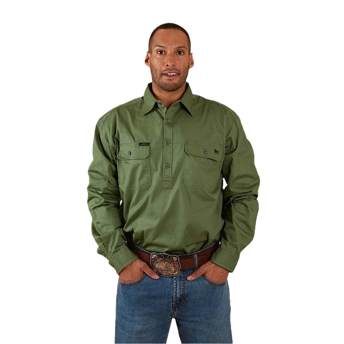 Ringers Western Men’s King River Half Button Work Shirt - Cactus Green