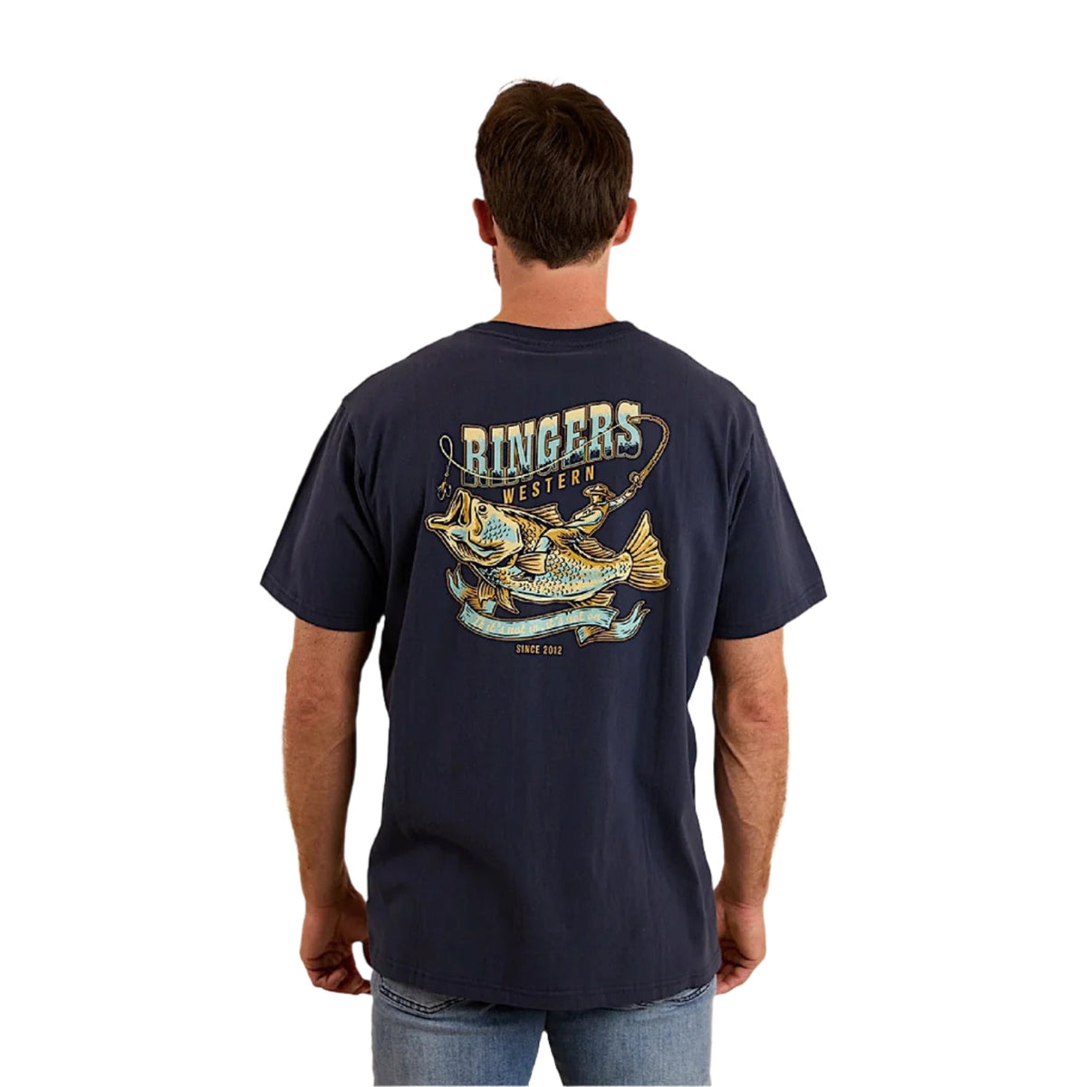 Ringers Western Men’s Loose T-Shirt Buckin Barra - Navy