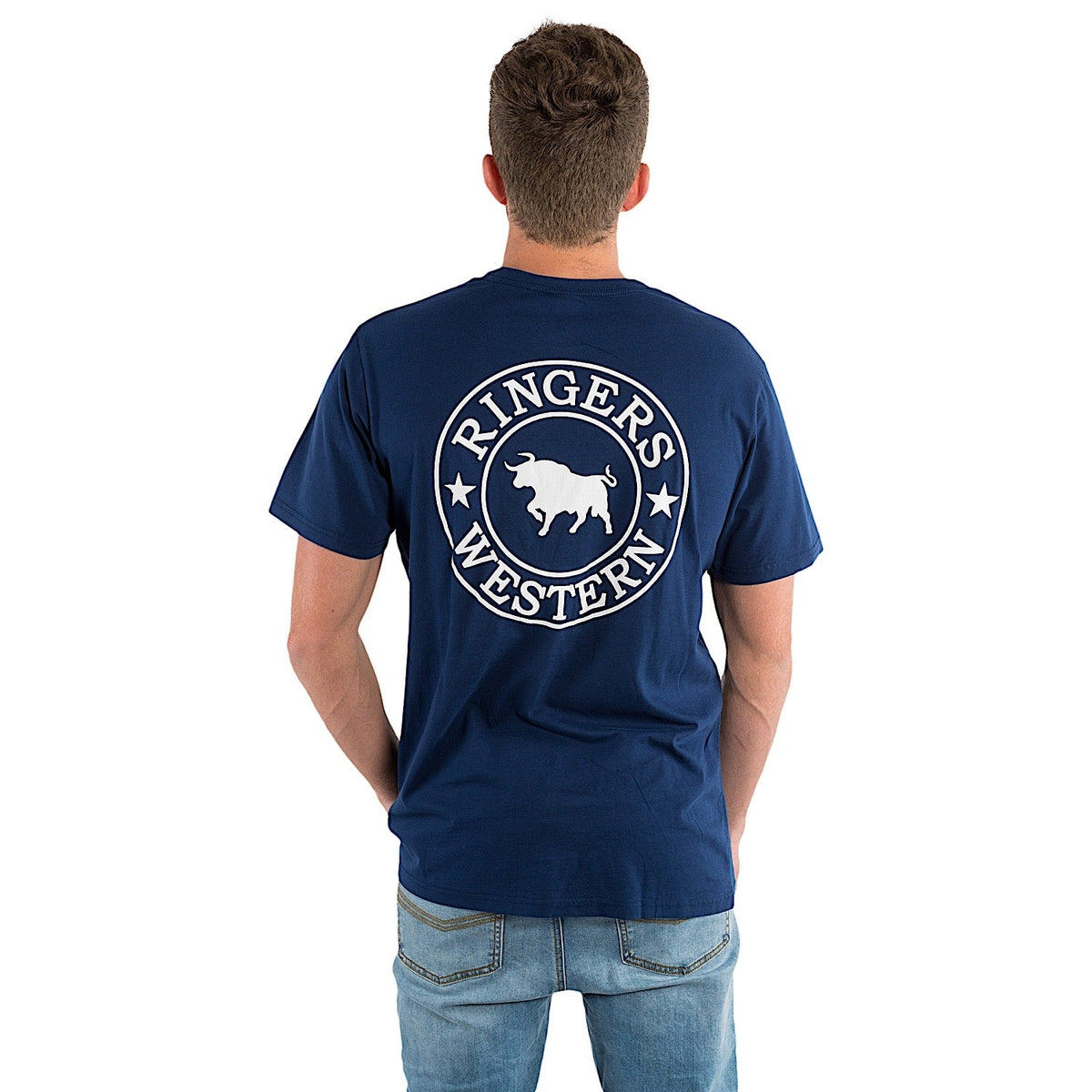 Ringers Western Men’s Signature Bull Classic Fit T-Shirt - Navy with White Print