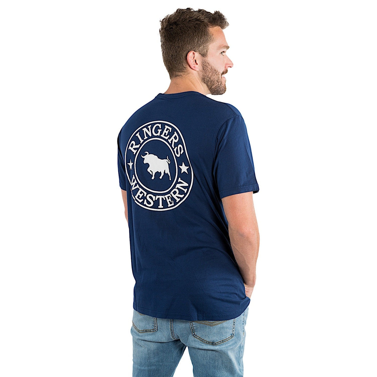 Ringers Western Men’s Signature Bull Classic Fit T-Shirt - Navy with White Print