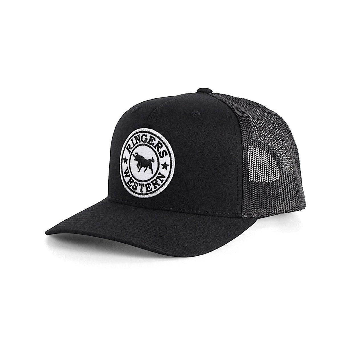 Ringers Western Signature Bull Trucker Cap - Black with Black & White Patch