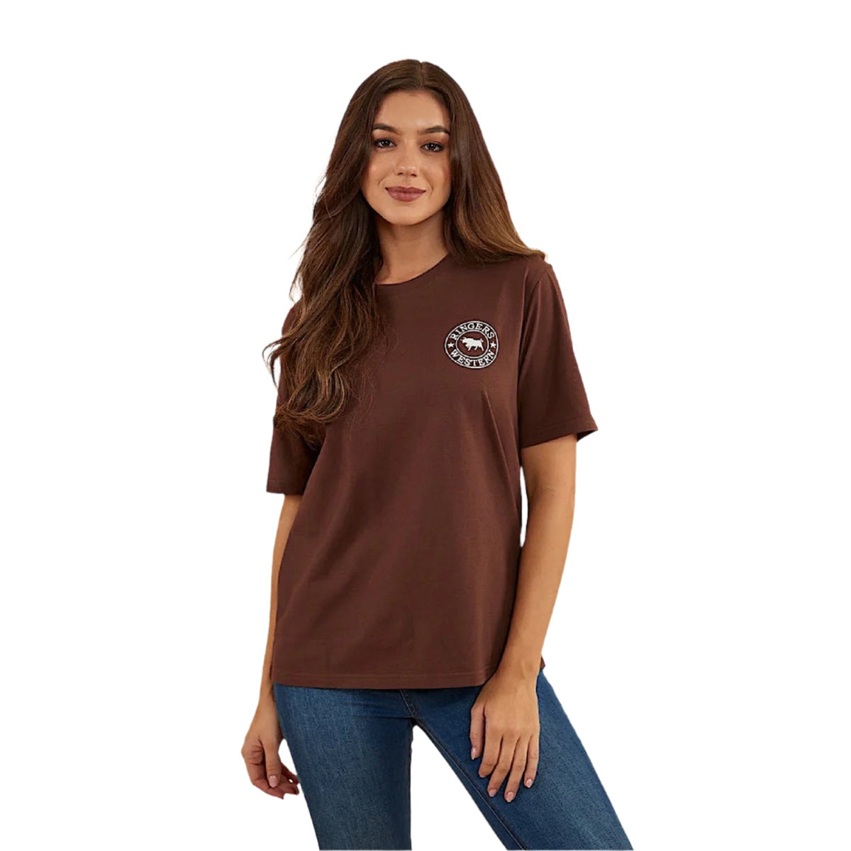 Ringers Western Signature Bull Women’s Loose T-Shirt - Chocolate / White