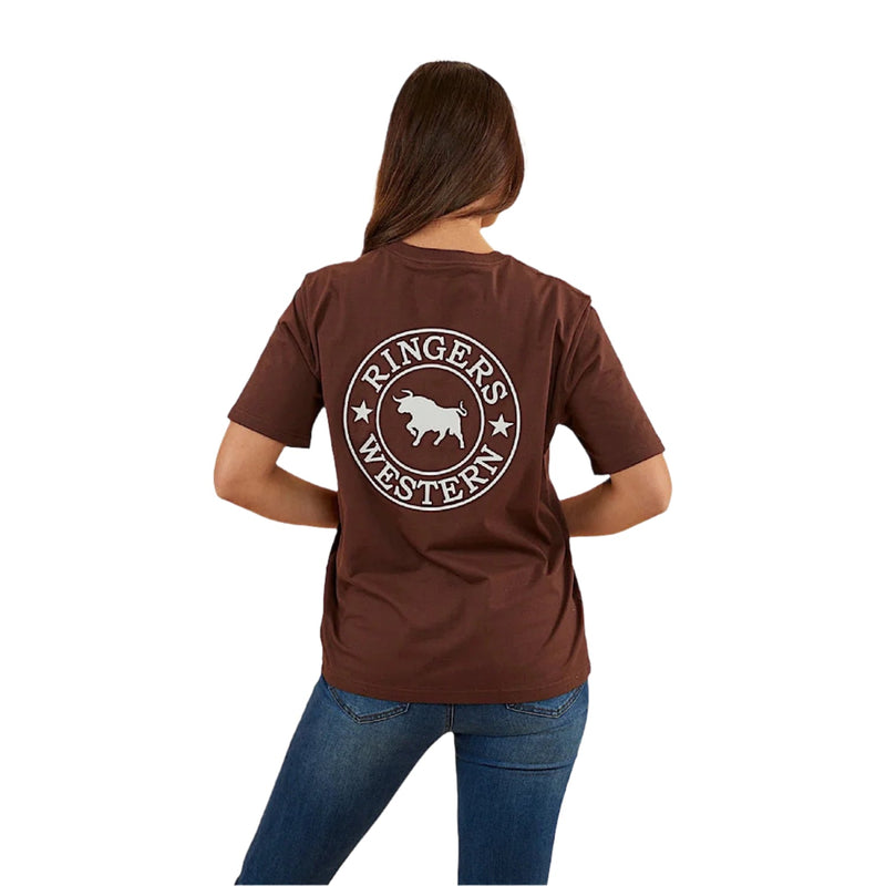 Ringers Western Signature Bull Women’s Loose T-Shirt - Chocolate / White