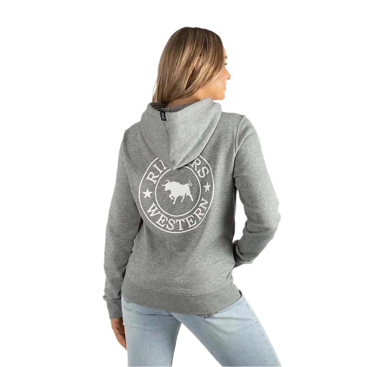 Ringers Western Signature Bull Women’s Pullover Hoodie - Grey Marle/White