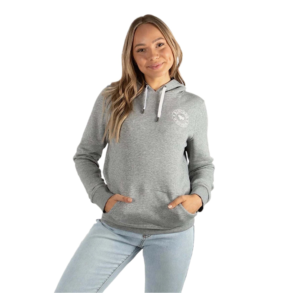 Ringers Western Signature Bull Women’s Pullover Hoodie - Grey Marle/White