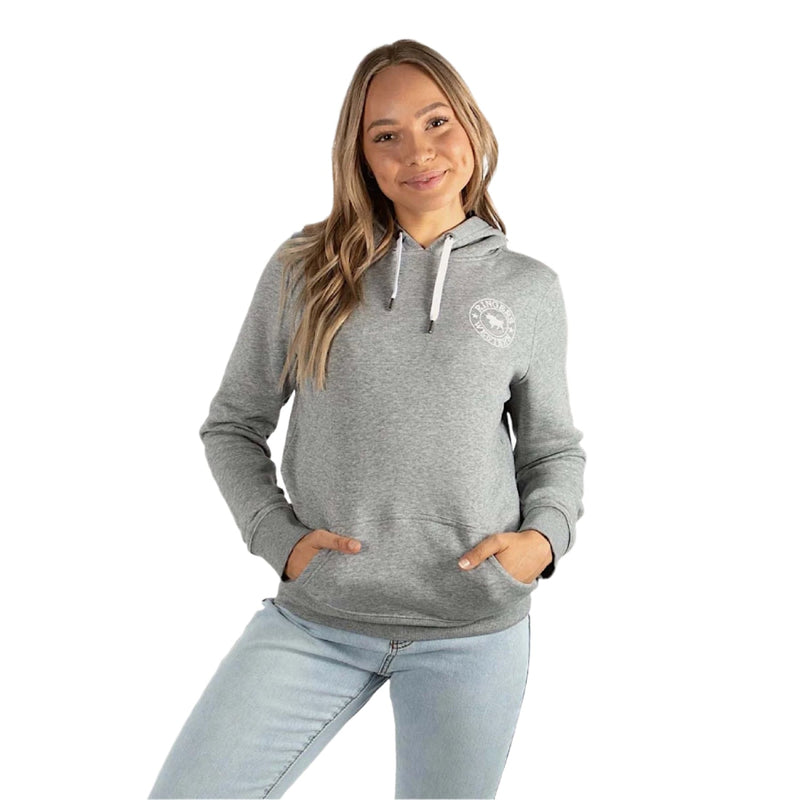 Ringers Western Signature Bull Women’s Pullover Hoodie - Grey Marle/White