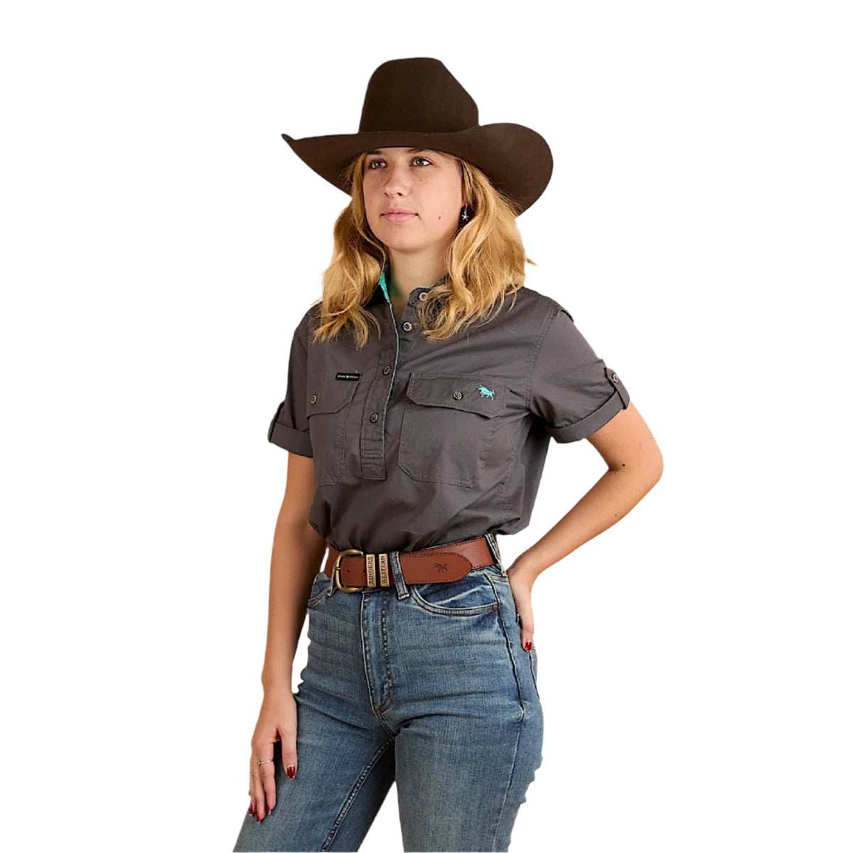 Ringers Western Women’s Jules Half Button Short Sleeve Work Shirt - Magnum / Mint