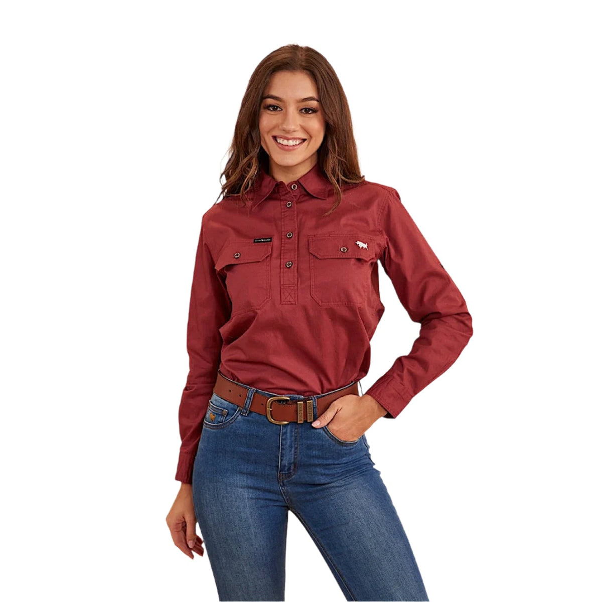 Ringers Western Women’s Pentecost River Half Button Work Shirt - Cedar