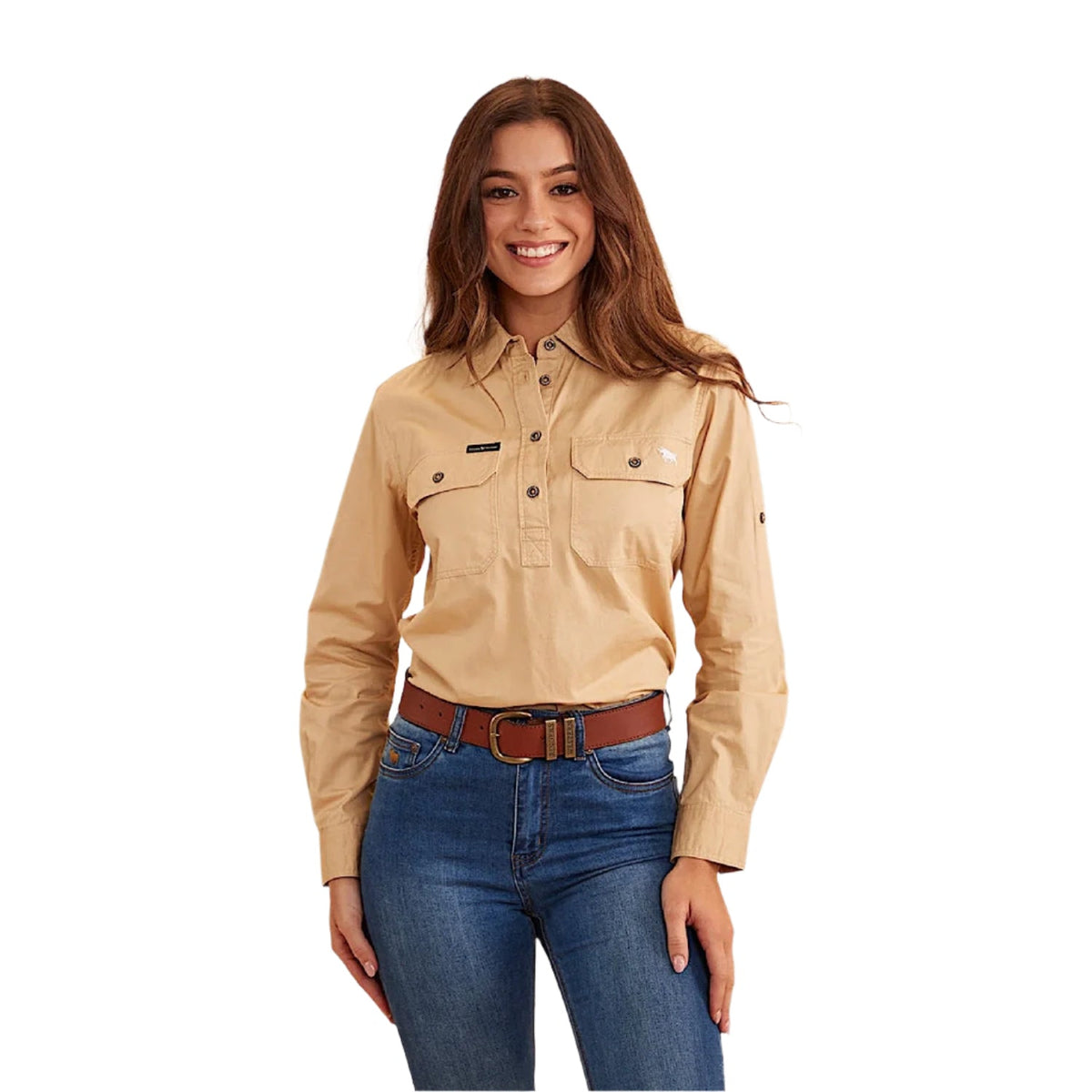 Ringers Western Women’s Pentecost River Half Button Work Shirt - Dark Sand