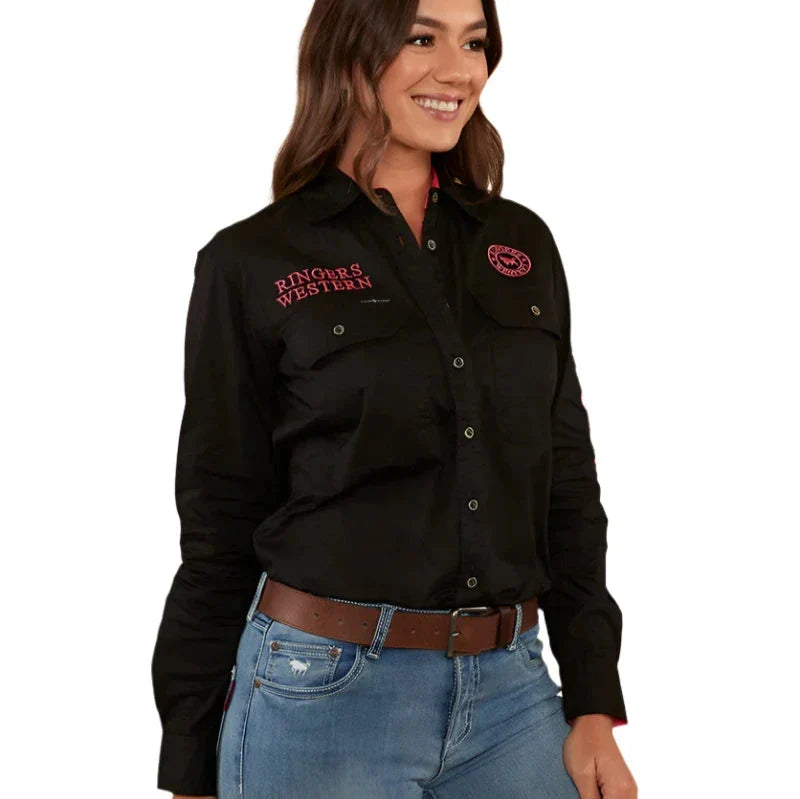Ringers Western Women’s Signature Jillaroo Full Button Work Shirt - Black/Melon