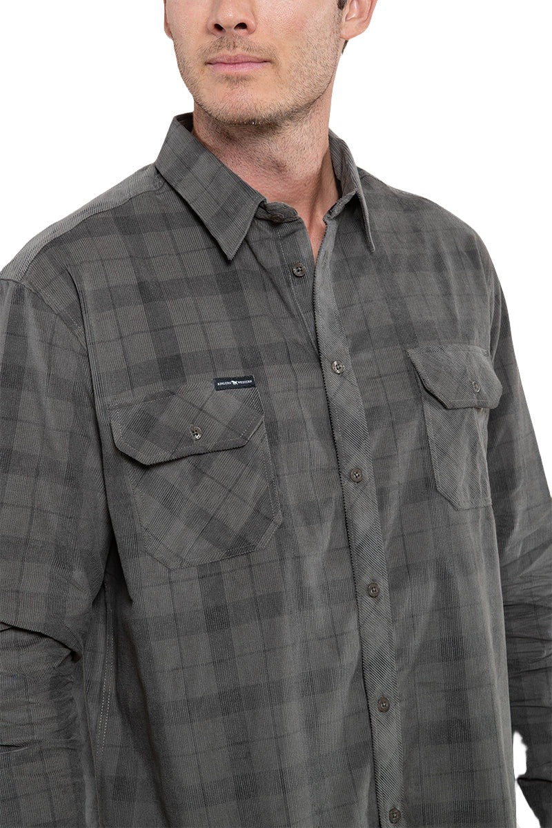 Ringers Western Wyatt Men’s Corduroy Shirt Military Charcoal