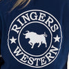 Ringers Western Signature Bull Women's Loose Fit T-Shirt - NAVY/White Print
