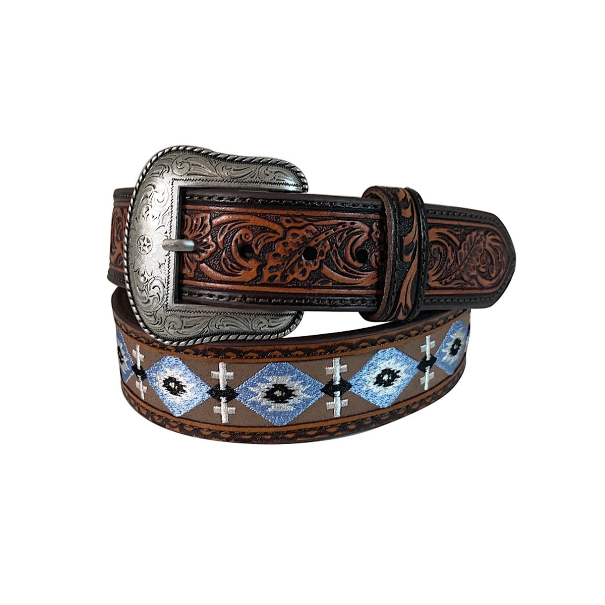 Roper Belt 1.5’’ Horse Blanket Design Genuine Leather Brown