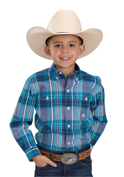 Roper Boy’s Amarillo Collection Shirt - Plaid Aqua