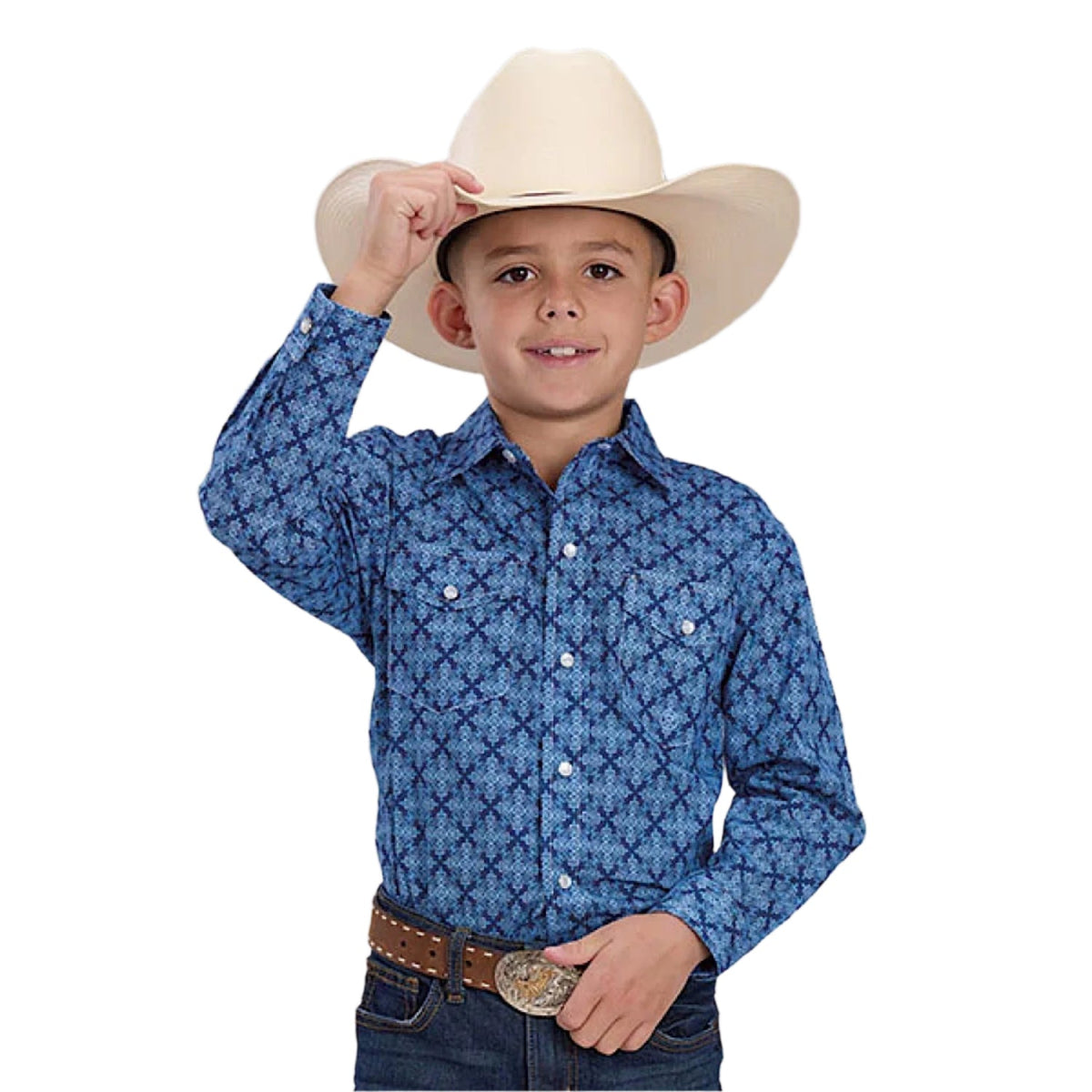 Roper Boy’s Amarillo Collection Shirt - Print Blue