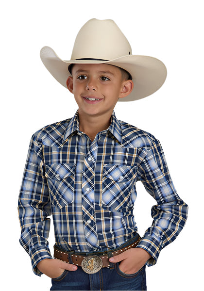 Roper Boy’s Karman Classic 55/45 Collection Shirt - Plaid Blue/Navy