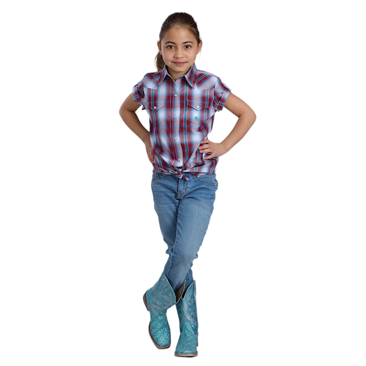 Roper Girl’s Amarillo Collection Short Sleeve Shirt - Plaid Red