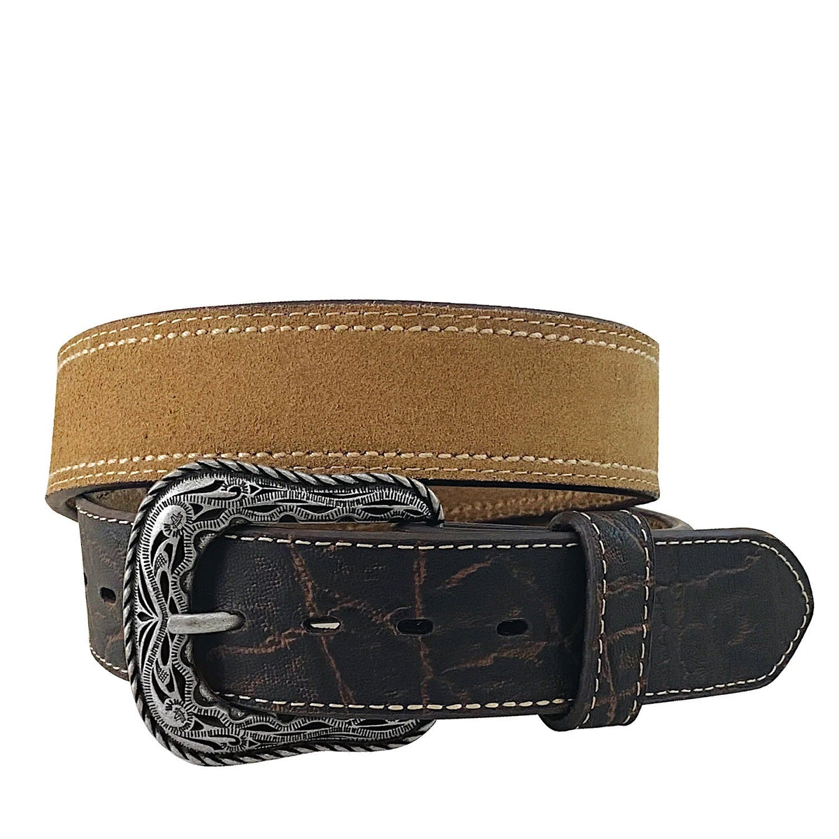 Roper Mens 1.1/2’’ Elephant Print Embossed Leather Belt Brown
