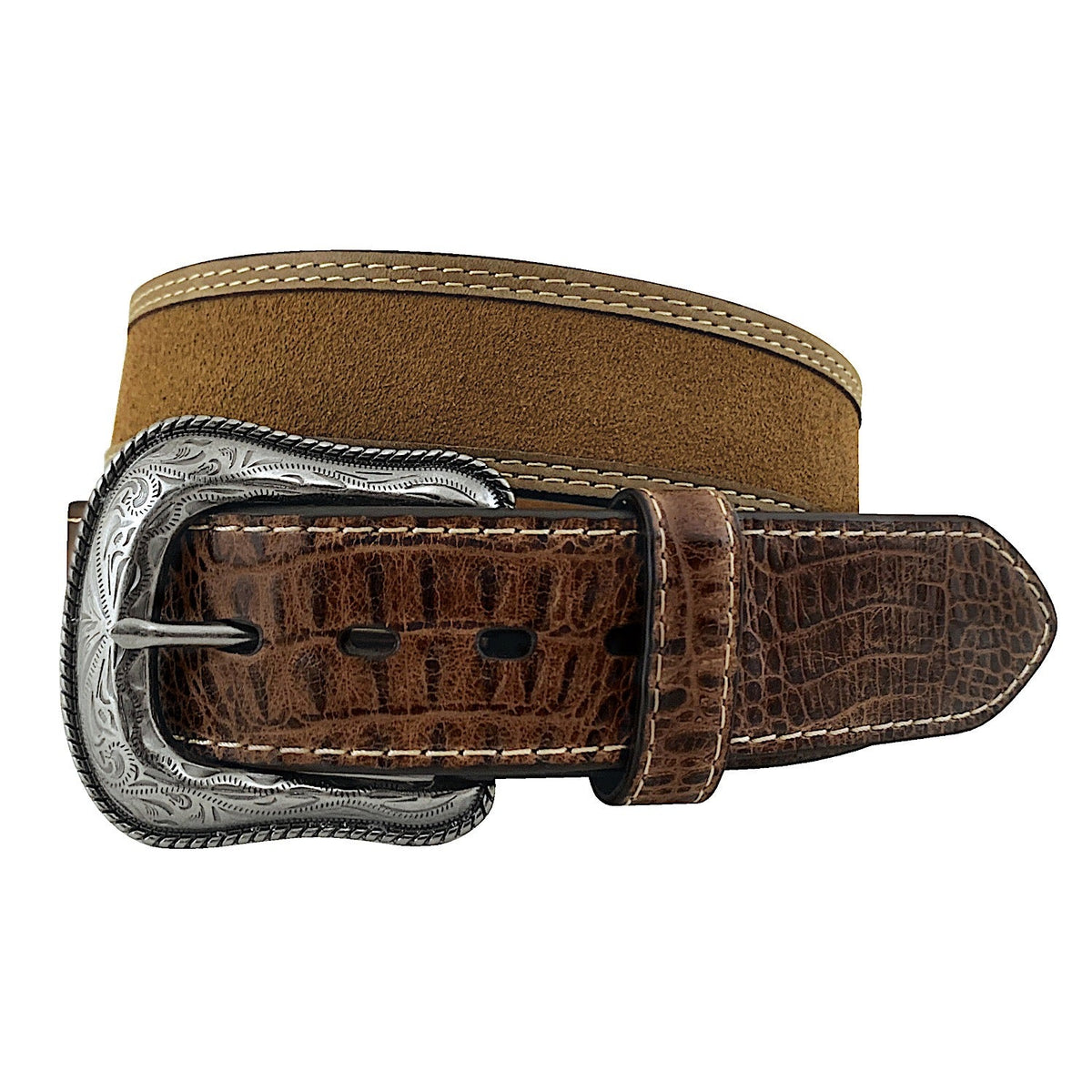 Roper Men’s 1 1/2’’ Suede Belt Tuscan Bambino Tabs Congac/Tan