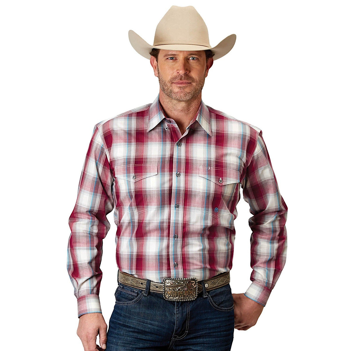 Roper Mens Amarillo Collection L/S Shirt Plaid Red