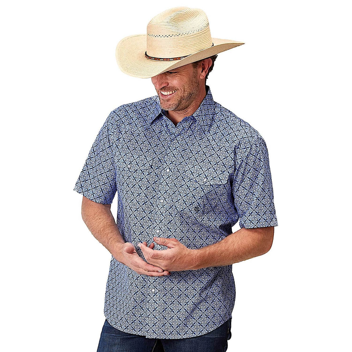 Roper Men’s Amarillo Collection Short Sleeve Shirt - Blue