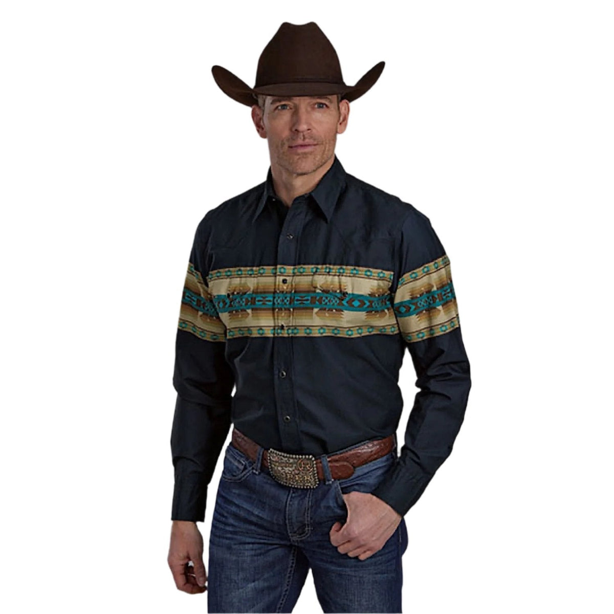 Roper Men’s Aztec Border Print Shirt - Blue