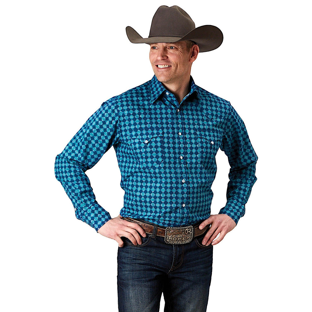 Roper Men’s West Made Collection Shirt Print Blue