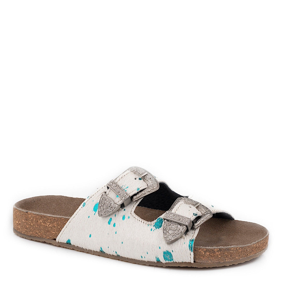 Roper Women’s Desiree Sandal - White/Blue Hair on Hide